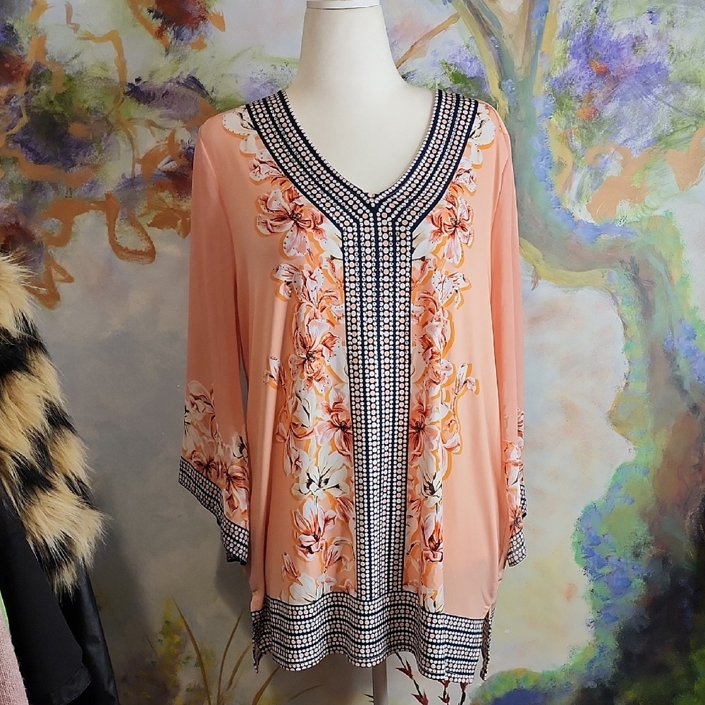 Floral Peach Women's Top - Picture 3 of 8